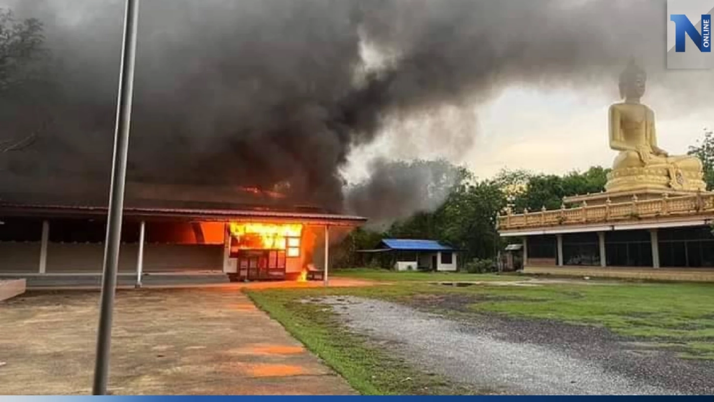 ระทึก! ไฟไหม้ศาลาวัด พระ - เณร ย้ายของอลหม่าน เอาออกมาได้แค่โลงเย็น 2 ใบ