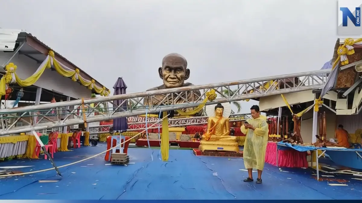 พายุพัดถล่มวัด โดมพังทั้งหลัง ชาวบ้านตะลึง! ไม่โดนองค์ "หลวงพ่อเคลือบ"