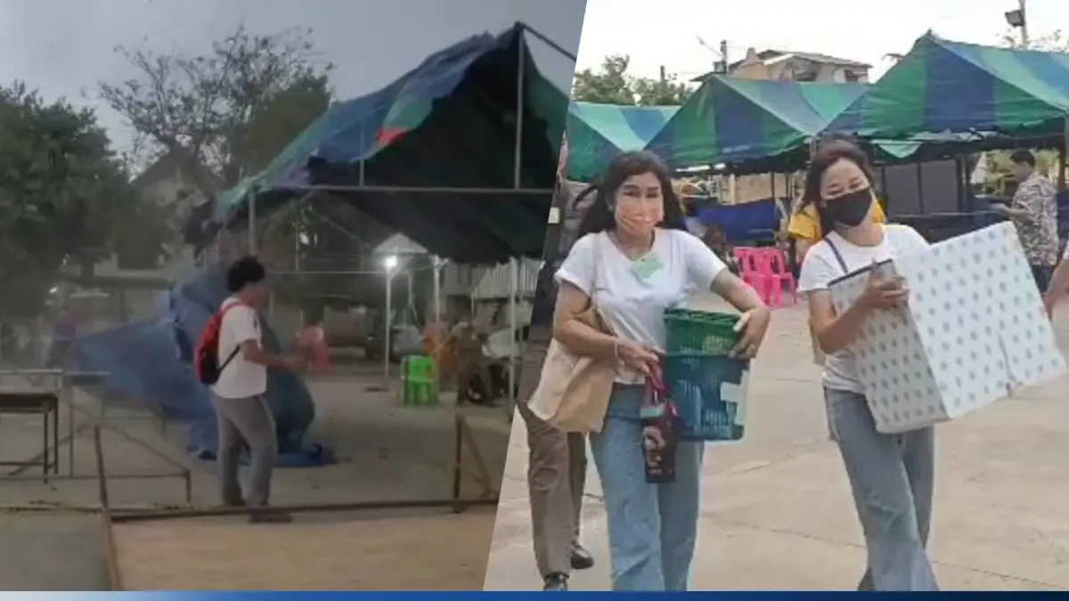 นับคะแนนไม่จบ "พิษณุโลก" พายุพัดเต็นท์พังระนาว จนท.หอบอุปกรณ์หนีโกลาหล