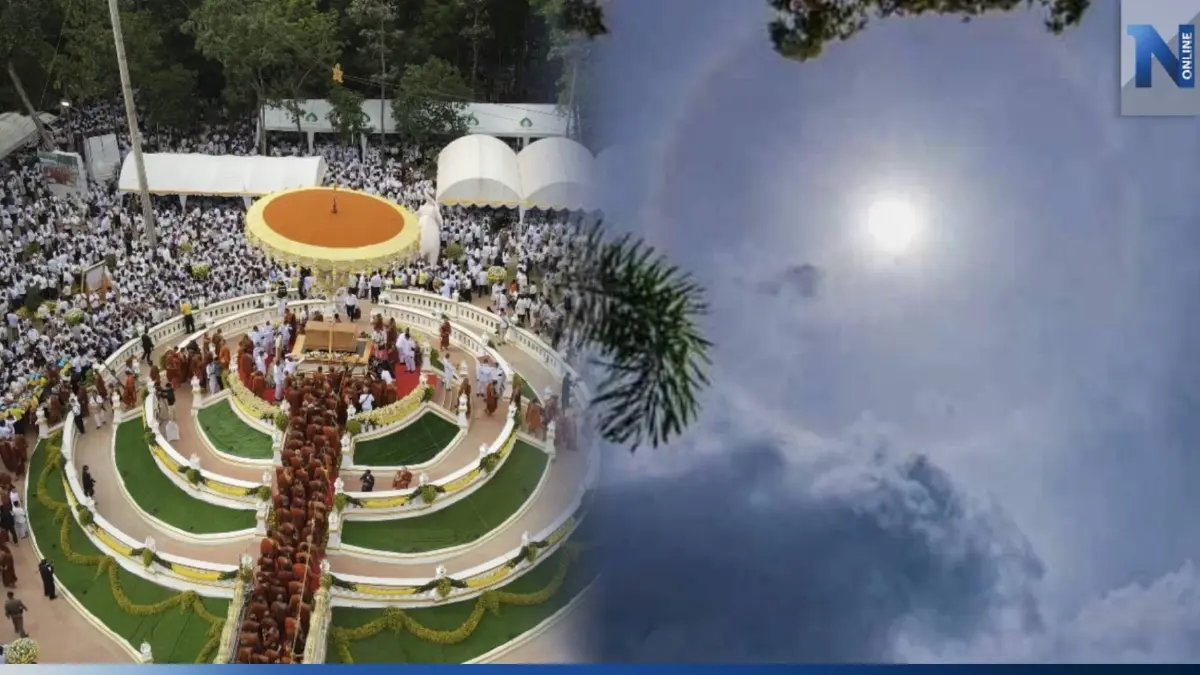 อัศจรรย์ พระอาทิตย์ทรงกลดเหนือจิตกาธาน พิธีพระราชทานเพลิง หลวงปู่แสง