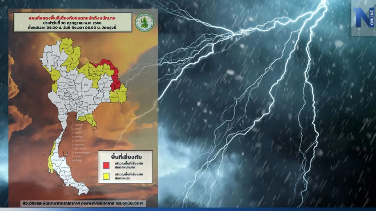 อุตุฯ เตือนร่องมรสุมปกคลุมประเทศไทย 28 จังหวัด "ฝนตกหนักมาก"