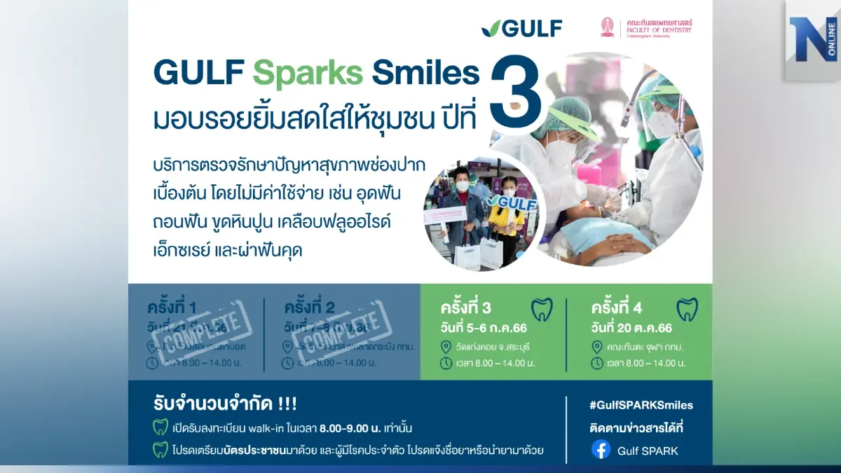 “GULF Sparks Smiles มอบรอยยิ้มสดใสให้ชุมชน” ปี 3 หน่วยที่ 3 จ.สระบุรี 5-6 ก.ค. “GULF Sparks Smiles มอบรอยยิ้มสดใสให้ชุมชน” ปี 3 หน่วยที่ 3 จ.สระบุรี 5-6 ก.ค.