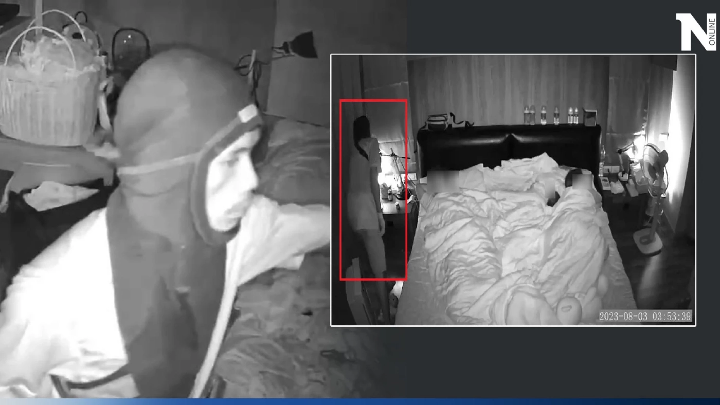 เปิดวงจรปิด พ่อแม่ลูกผวา โจรบุกเข้าห้องนอนประชิดตัว ขโมยทรัพย์สินขณะหลับ