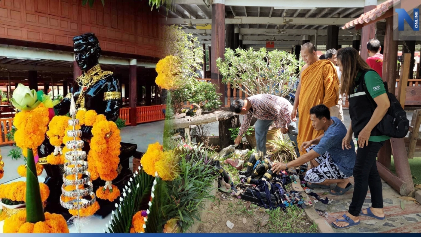 สะเทือนใจชาวบ้าน "รูปหล่อสมเด็จพระนเรศวร" ถูกมือดีทุบทำลาย 3 รอบ