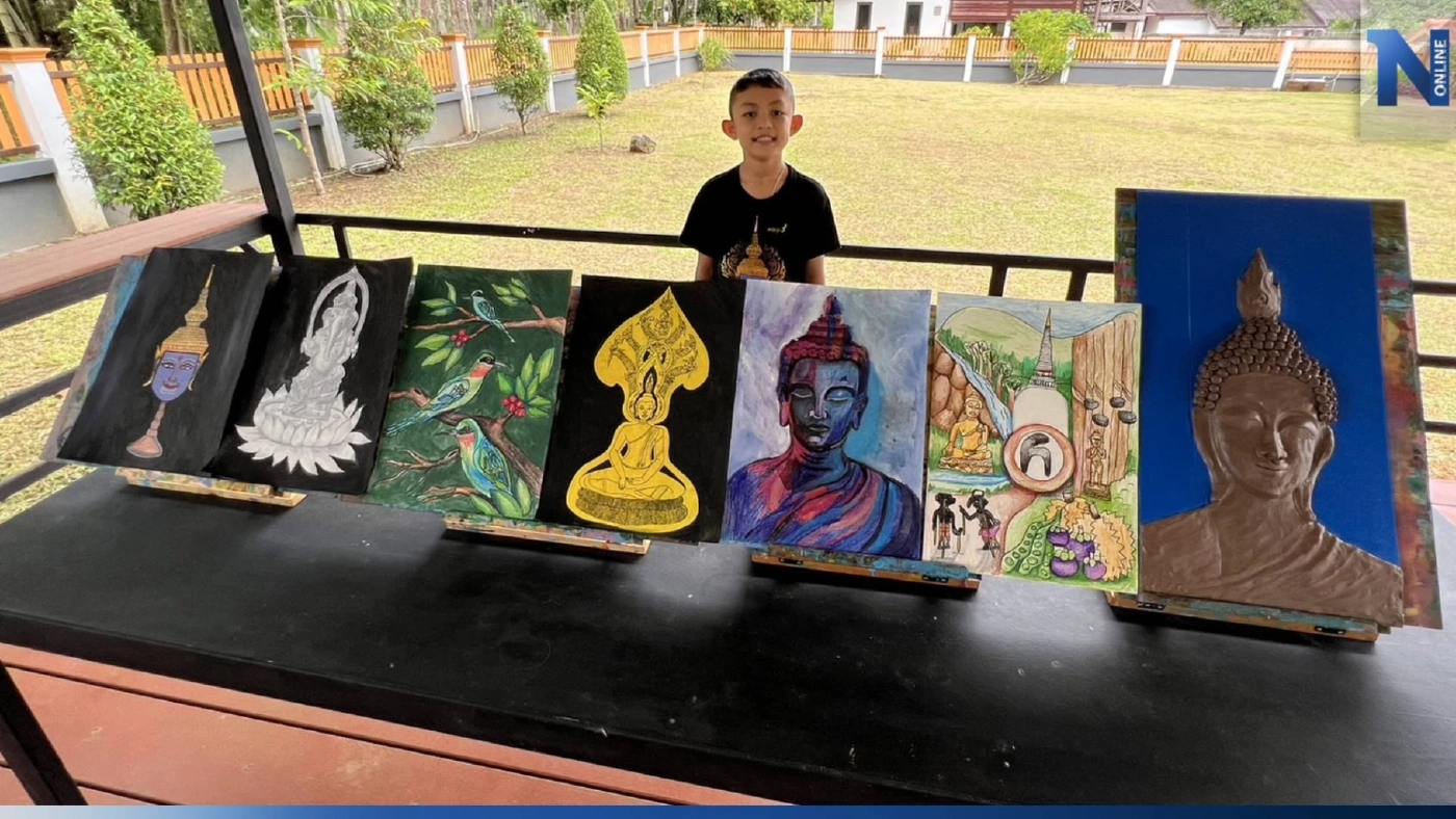 ชื่นชม "น้องณะโม" วัย 9 ขวบ วาดภาพ ปั้นดินน้ำมันรูปพระ ขับบทหนังตะลุงได้คล่อง