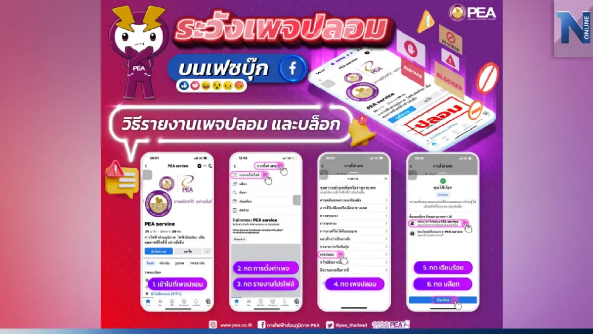 PEA เตือนภัย ระวังเพจปลอมบนเฟซบุ๊ก PEA เตือนภัย ระวังเพจปลอมบนเฟซบุ๊ก