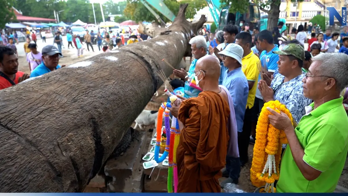 อัญเชิญ"แม่ตะเคียนแก้ว" นำขึ้นจากแม่น้ำเจ้าพระยา ชาวบ้านแห่ส่องเลขเด็ด