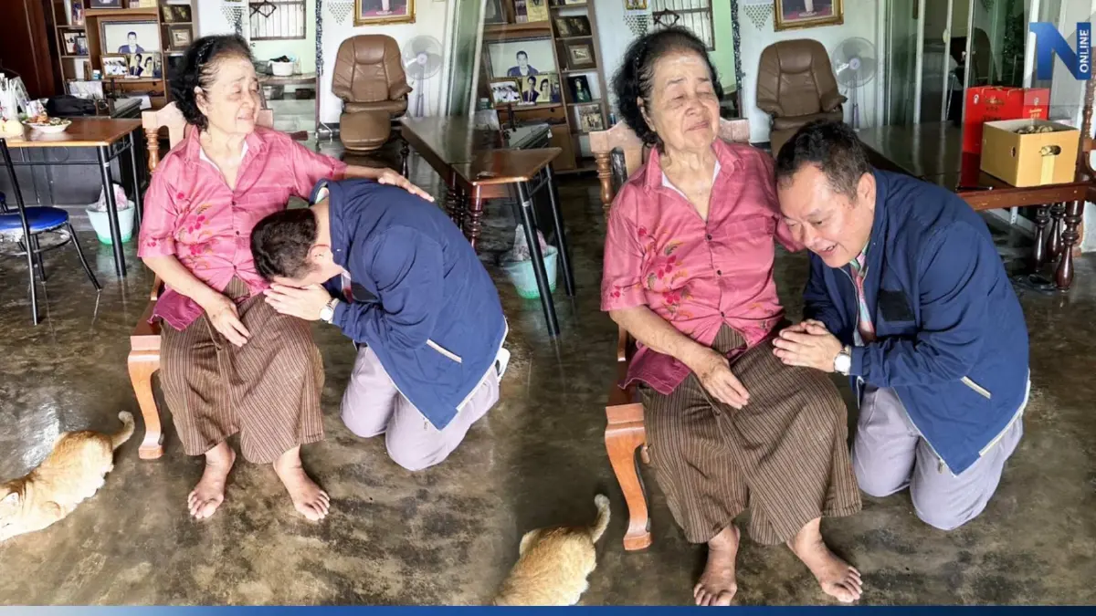 ทวี สอดส่อง ก้มกราบ-รับพรจากคุณแม่ หลังได้รับโปรดเกล้าฯ นั่งรมว.ยุติธรรม  