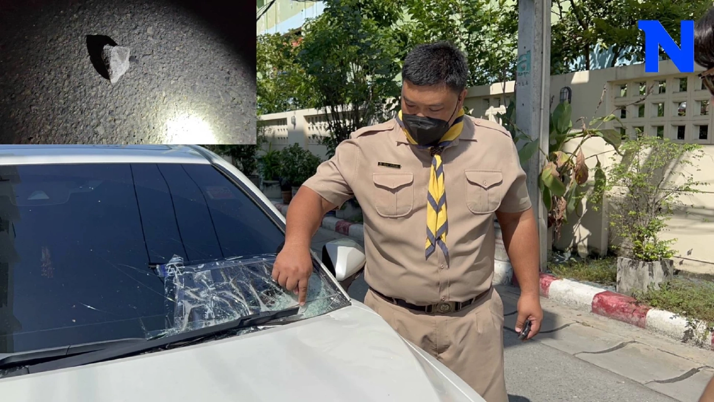 ครูหนุ่มแจ้งความ หลังคนร้าย ปาหินใส่รถ กระจกร้าว