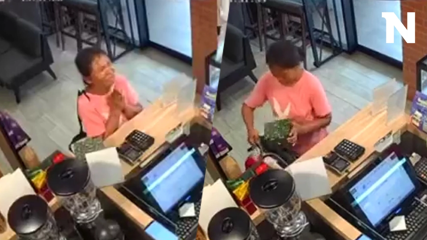 เปิดคลิป "ป้า 60 บาท" กลับมาแล้ว สวมบทบาทโจร ขโมยกล่องทิปร้านกาแฟดัง