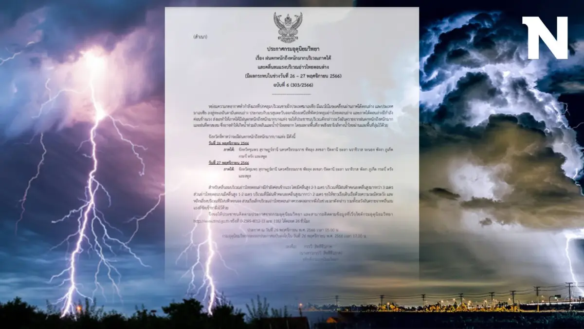 อุตุฯ ประกาศพื้นที่ "ฝนตกหนักถึงหนักมาก" ช่วงวันหยุด เฝ้าระวังท่วมฉับพลัน