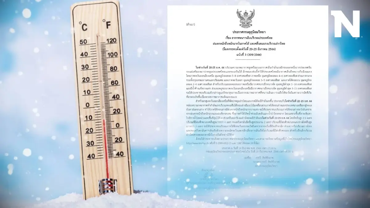 อุตุฯ เตือนฉบับ 3 พรุ่งนี้ประเทศไทยจะหนาว อุณหภูมิลดลงมากสุด 8 องศาฯ