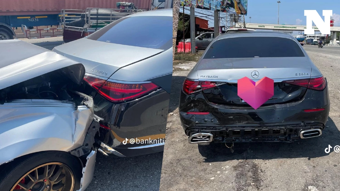 ช๊อกแทน "น้องออนิว" เสยท้ายเบนซ์ "S580e Maybach" สีทูโทน มูลค่า 11.2 ล้าน