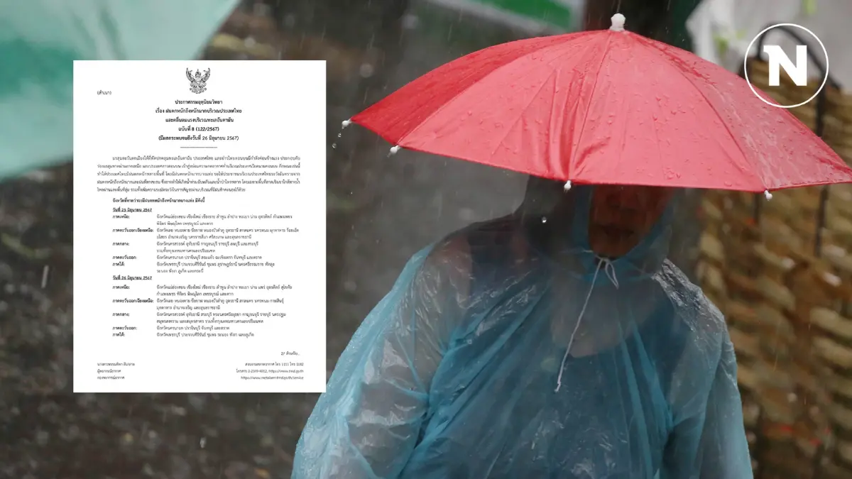 ประกาศด่วน! ฉบับ 8 ไทยมีฝนตกหนัก-หนักมาก กระทบถึง 26 มิ.ย. เฝ้าระวังน้ำท่วม ประกาศด่วน! ฉบับ 8 ไทยมีฝนตกหนัก-หนักมาก กระทบถึง 26 มิ.ย. เฝ้าระวังน้ำท่วม