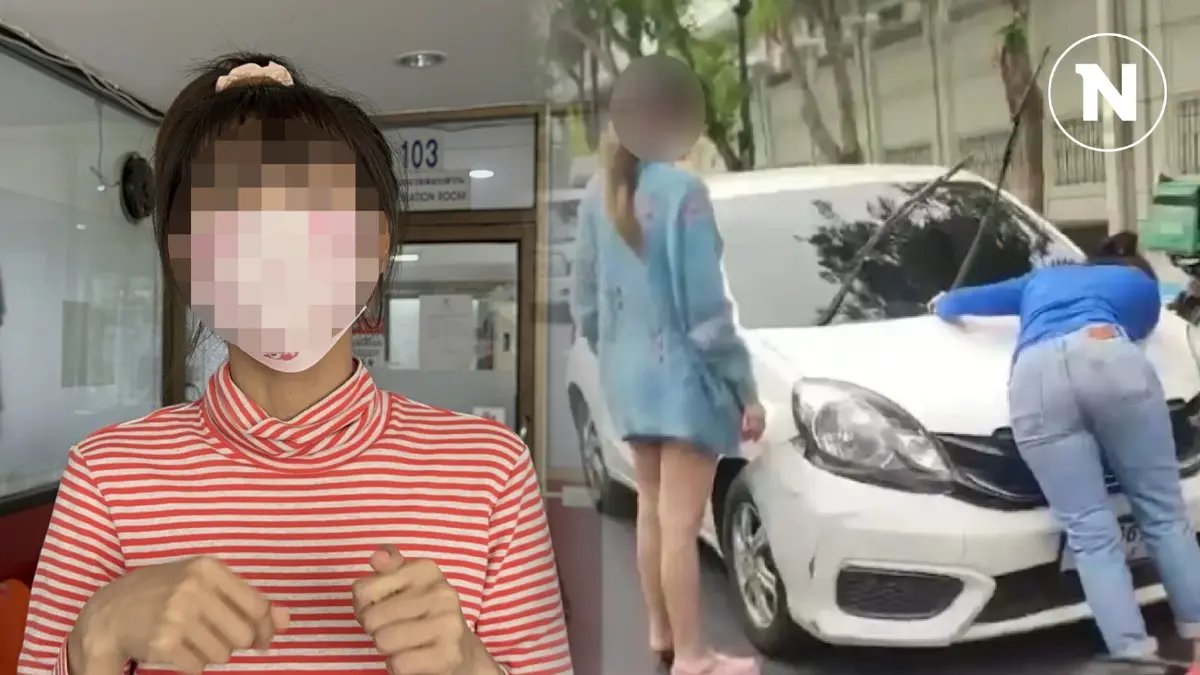 คู่กรณีคลิปสาวเกาะฝากระโปรงเจอหน้ากัน คนขับยกมือไหว้สวยผู้เสียหาย อ้างหนีเพราะตกใจ