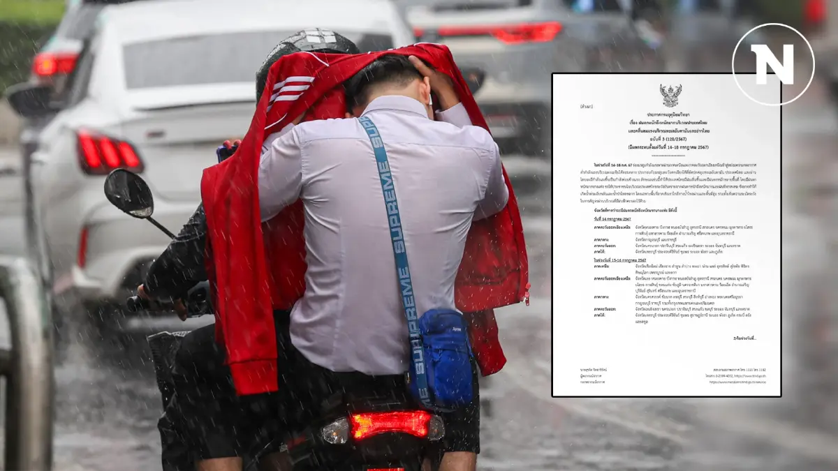 กรมอุตุฯ ประกาศด่วน ฉบับ 3 เปิดพิกัด "ฝนตกหนักถึงหนักมาก" ภาพดาวเทียมกลุ่มฝน