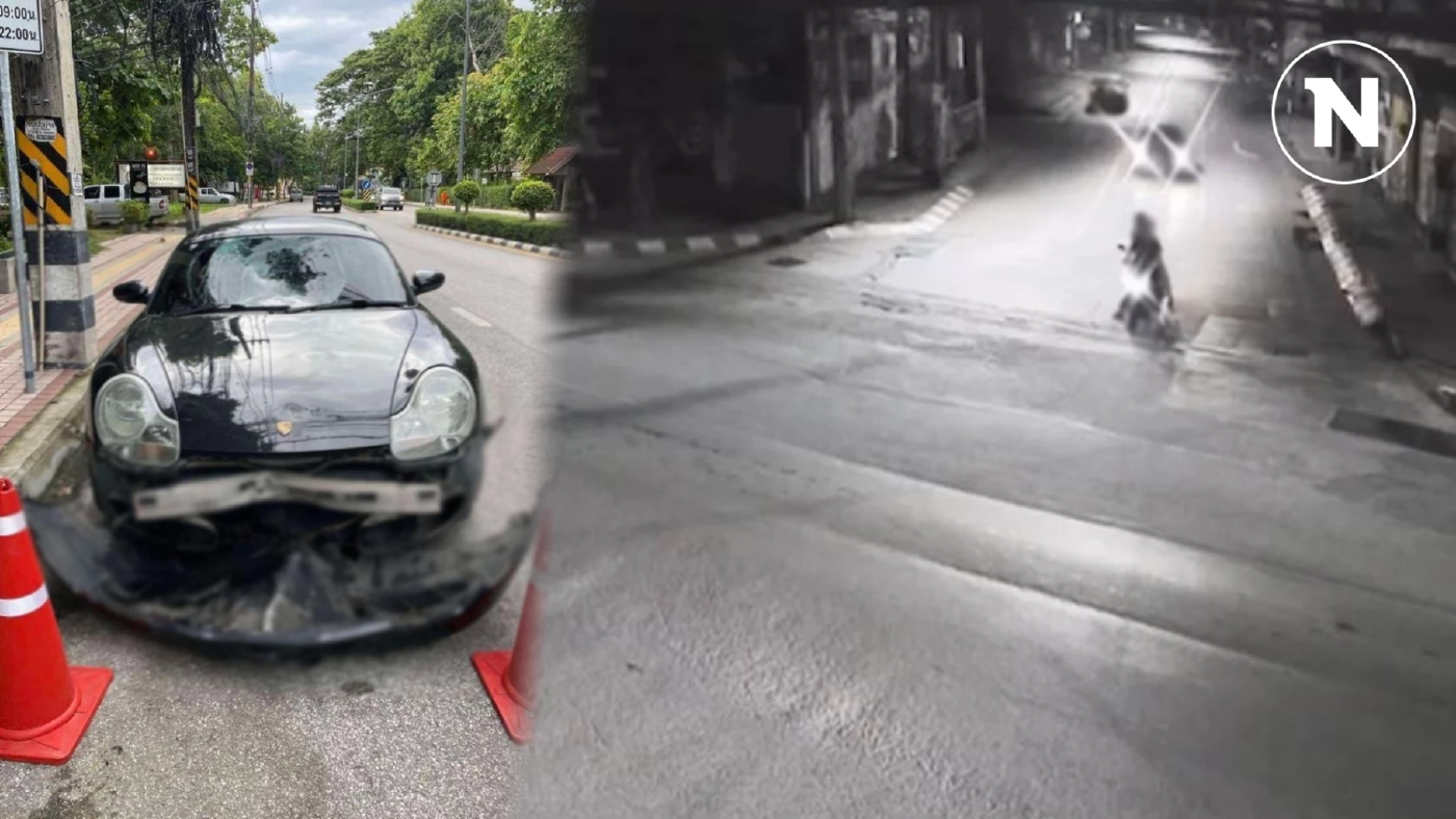 หนุ่มเมาขับรถหรู ชน จยย.จอดติดไฟแดง ถอยมาทับคนเจ็บซ้ำ