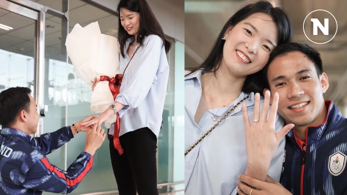 หวานฉ่ำ! "บาส-เดชาพล" คุกเข่าขอแฟนสาวแต่งงานทันที หลังกลับจากแข่งโอลิมปิก