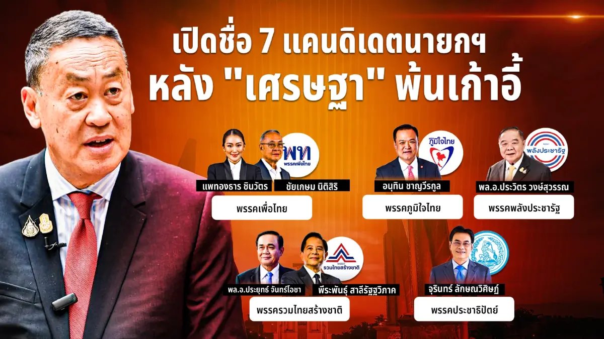 เปิด 7 แคนดิเดตนายกรัฐมนตรี คนที่ 31 หลัง "นายกเศรษฐา" พ้นตำแหน่ง เปิด 7 แคนดิเดตนายกรัฐมนตรี คนที่ 31 หลัง "นายกเศรษฐา" พ้นตำแหน่ง