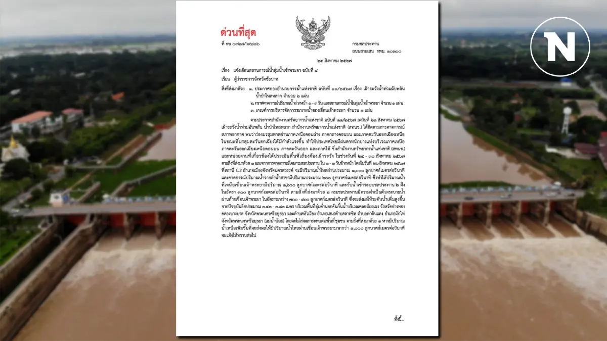 น้ำเหนือเริ่มมาแล้ว กรมชลฯ ระบายน้ำเขื่อนเจ้าพระยาเพิ่ม เตือน 11 จว.ระวัง