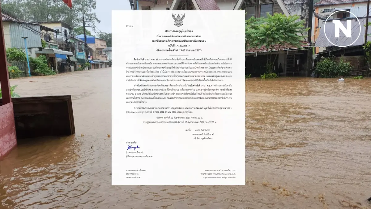 ประกาศฉบับ 1 มาแล้ว อุตุฯ เตือนฝนตกหนักถึงหนักมาก พร้อมแจ้งพิกัดรับมือน้ำ