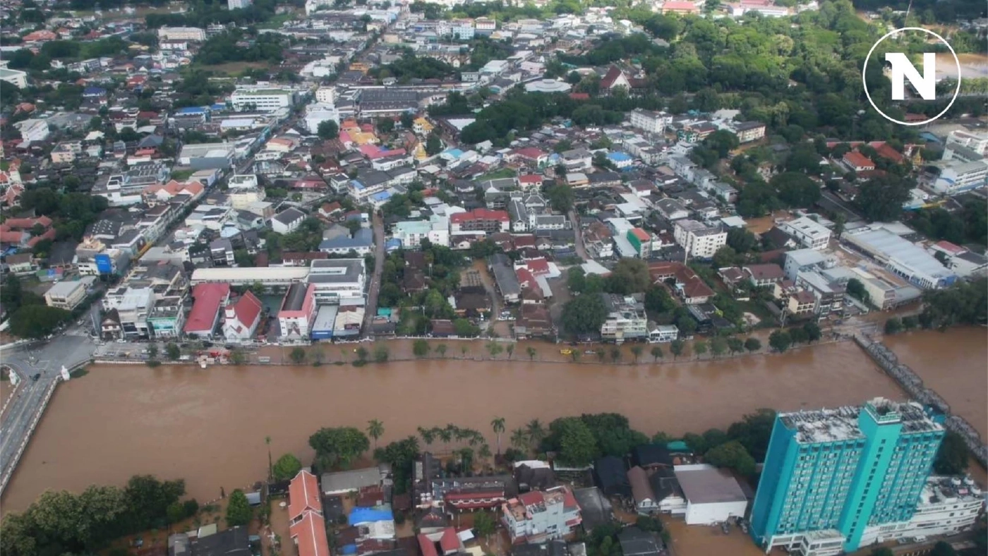 เปิดภาพมุมสูง สำรวจน้ำท่วมเชียงใหม่ ระดับ "น้ำปิง" สูงทุบสถิติแซงปี 54 (มีคลิป)
