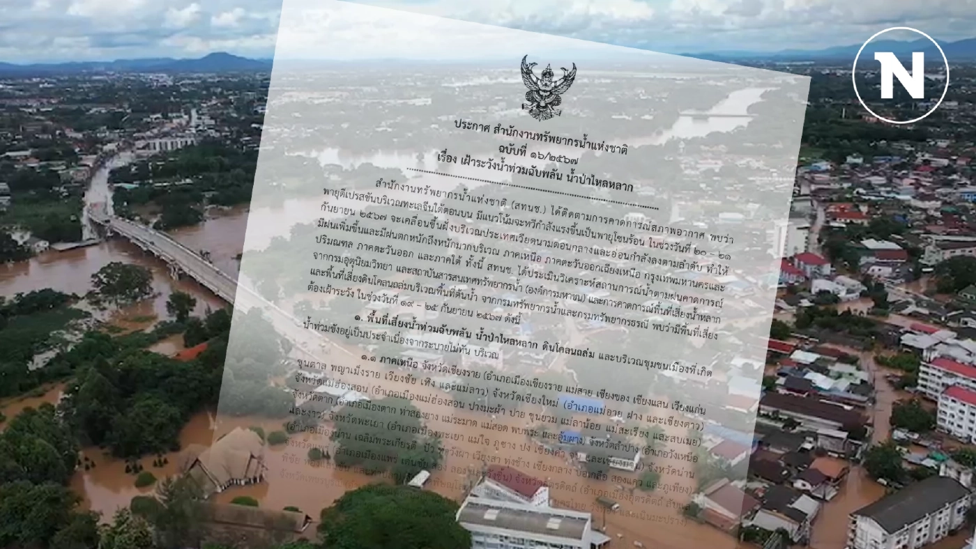 สทนช.เตือนพื้นที่เสี่ยง น้ำท่วมฉับพลัน เสี่ยงดินโคลนถล่ม 19–25 ก.ย. นี้ สทนช.เตือนพื้นที่เสี่ยง น้ำท่วมฉับพลัน เสี่ยงดินโคลนถล่ม 19–25 ก.ย. นี้