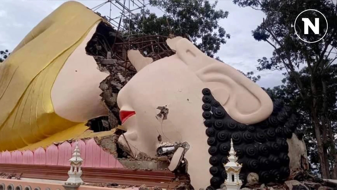 “เศียรพระนอนโบราณ” วัดดังดอยสะเก็ด พังถล่มลงมา คาดซีเมนต์อุ้มน้ำฝนไม่ไหว