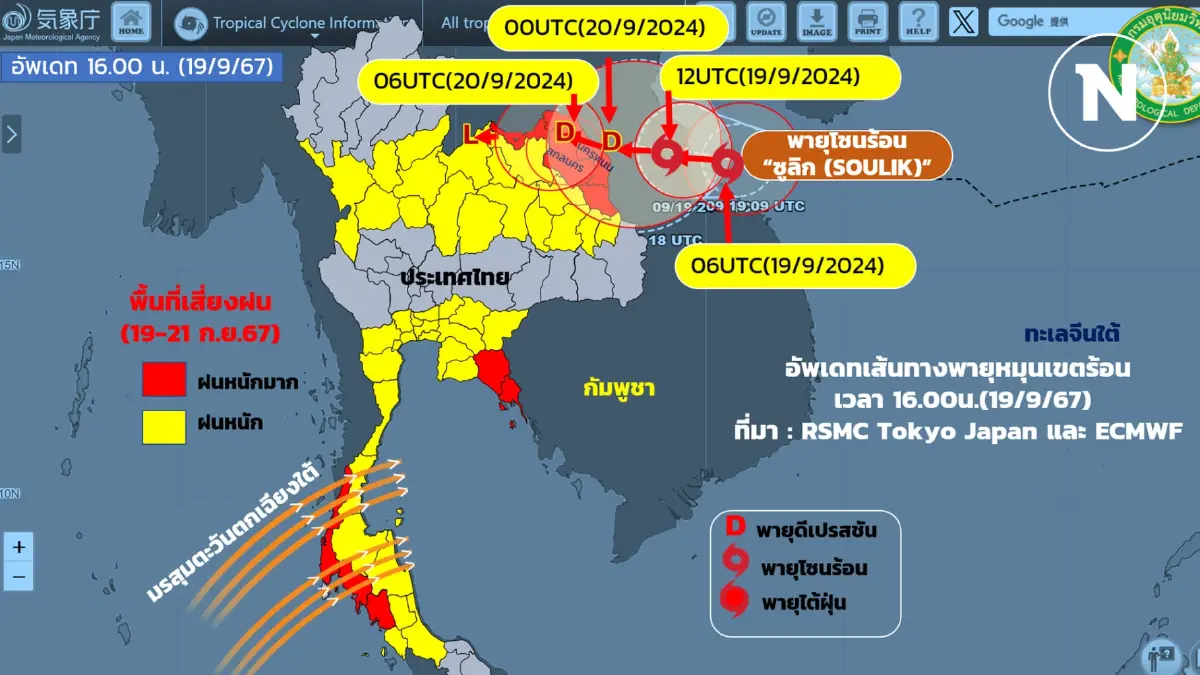 ด่วน! พายุโซนร้อน “ซูลิก” อีก 250 กม.ถึงนครพนม พร้อมพิกัดฝนตกหนัก เสี่ยงน้ำท่วม