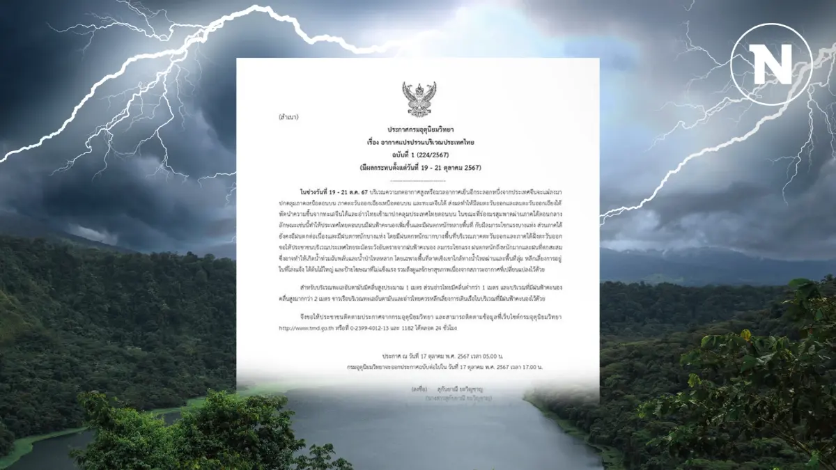 กรมอุตุฯ ประกาศฉบับที่ 1 เตือนฝนตกหนักหลายพื้นที่ กรมอุตุฯ ประกาศฉบับที่ 1 เตือนฝนตกหนักหลายพื้นที่