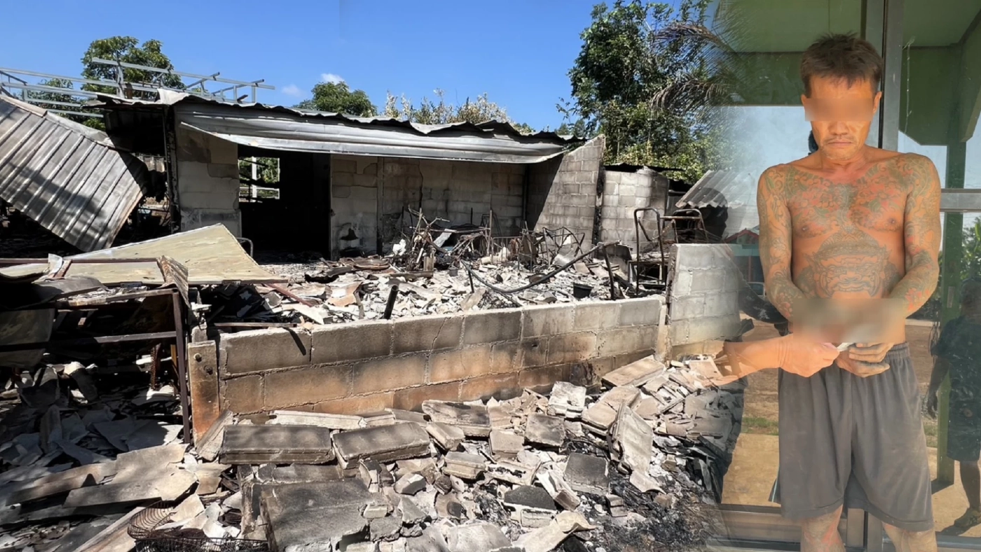 รวบลูกเขยโหด บุกพังบ้าน ราดน้ำมันเผาบ้าน พ่อตาแม่ยายหอบหลาน 3 ขวบหนี