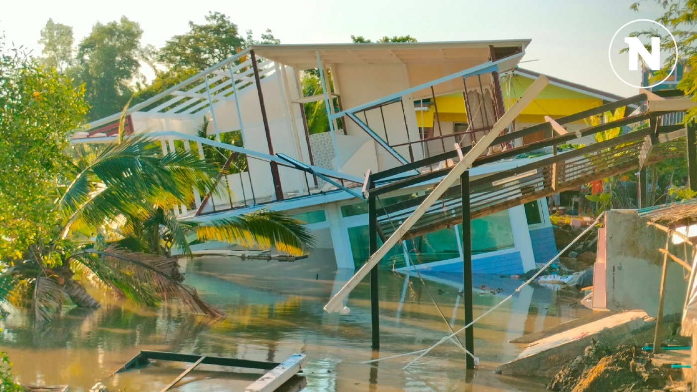 เฝ้าระวังใกล้ชิด หวั่นถล่ม บ้านริมแม่น้ำบางปะกง ทรุดเพิ่มอีก 60 ซม.