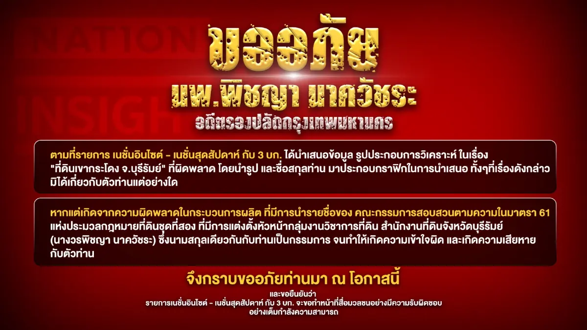 ขออภัย นพ.พิชญา นาควัชระ กรณีภาพประกอบกราฟิกรายการมีความผิดพลาดทางเทคนิค