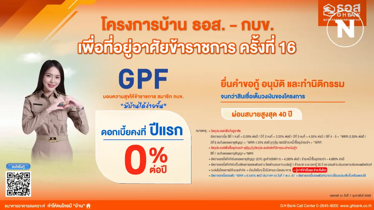 ธอส. ปล่อยกู้บ้านข้าราชการสมาชิก กบข. ดอกเบี้ย 0% นาน 1 ปี ธอส. ปล่อยกู้บ้านข้าราชการสมาชิก กบข. ดอกเบี้ย 0% นาน 1 ปี