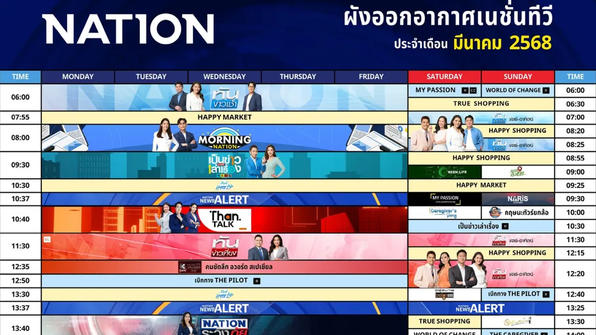 ผังออกอากาศเนชั่นทีวี ประจำเดือน มีนาคม 2568