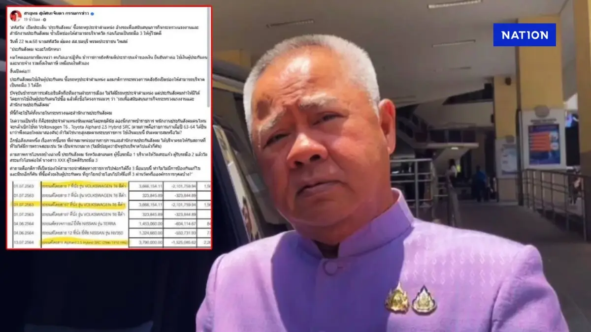 "ปลัดแรงงาน" เผย "ประกันสังคมสกลนคร" โอนรถปลดประจำการไปให้กับ "วัดแห่งหนึ่ง" ได้ "ปลัดแรงงาน" เผย "ประกันสังคมสกลนคร" โอนรถปลดประจำการไปให้กับ "วัดแห่งหนึ่ง" ได้