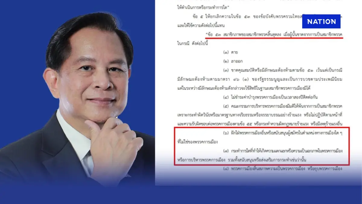 เปิดข้อบังคับ"พรรครทสช." ฉบับแก้ไข สั่งตะเพิดสมาชิก หากฝักใฝ่พรรคการเมืองอื่น เปิดข้อบังคับ"พรรครทสช." ฉบับแก้ไข สั่งตะเพิดสมาชิก หากฝักใฝ่พรรคการเมืองอื่น