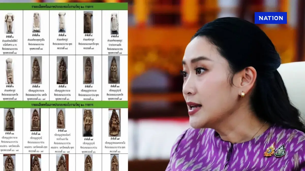 “แพทองธาร” โต้เฟคนิวส์ ปมส่งวัตถุโบราณ 20 ชิ้น คืน "กัมพูชา" แจงเกิดตั้งแต่สมัย รัฐบาล “พล.อ.ประยุทธ์”