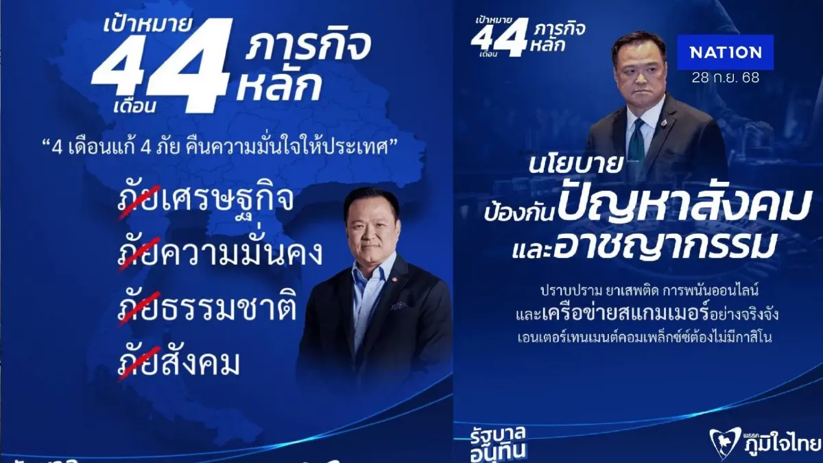 "ภูมิใจไทย" ปล่อยนโยบาย "4 เดือน 4 ภารกิจหลัก" คืนความมั่นใจให้ประเทศ "ภูมิใจไทย" ปล่อยนโยบาย "4 เดือน 4 ภารกิจหลัก" คืนความมั่นใจให้ประเทศ