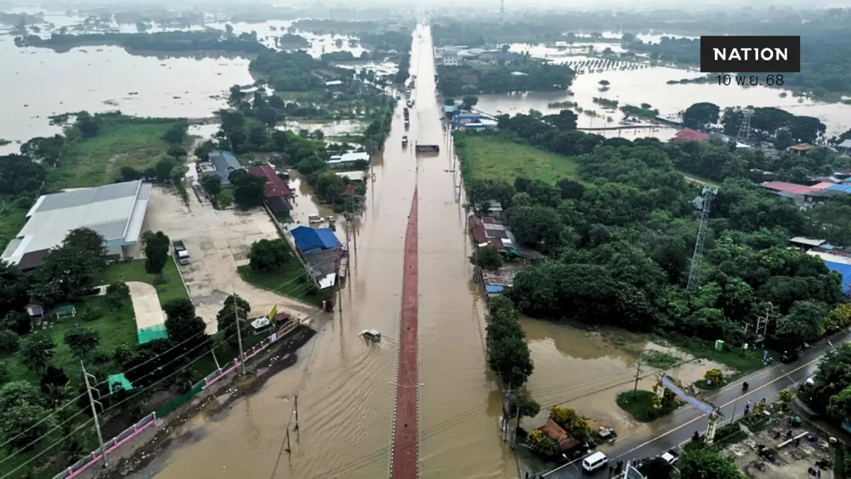 ป่าโมก วิกฤตต่อเนื่อง น้ำย้อนท่วม ต้องปิดถนน 33 ป่าโมก-สุพรรณอีกรอบ