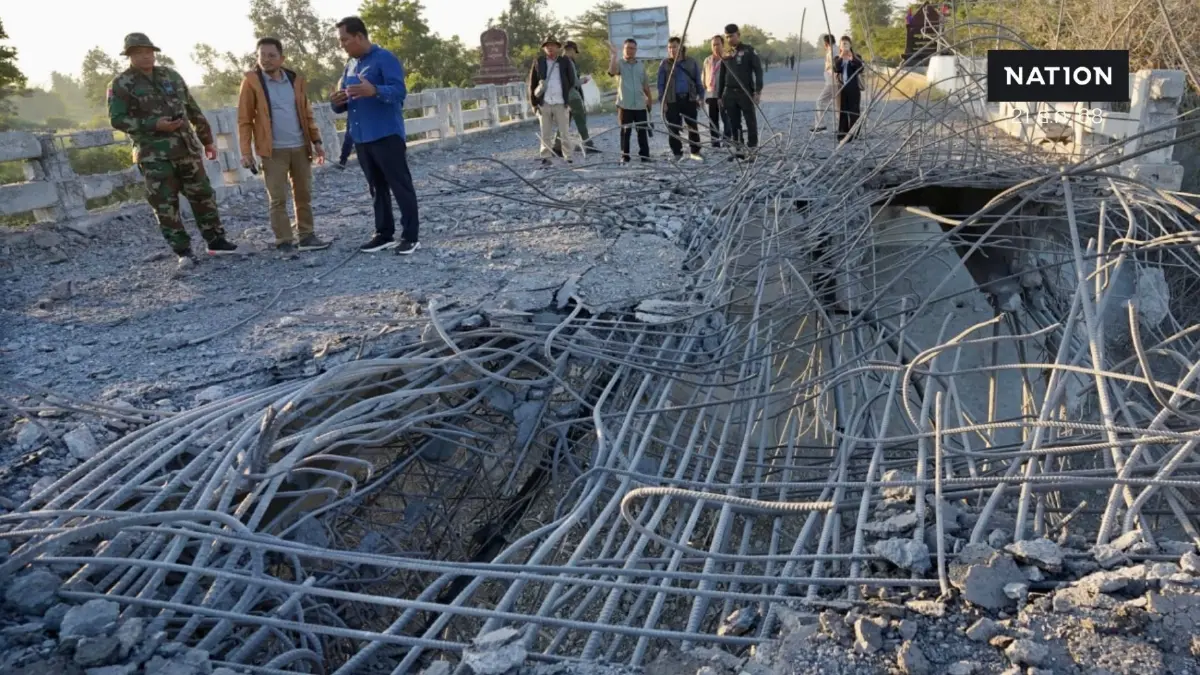 เปิดภาพ! F-16 ทิ้งไข่ "สะพานโอรุจิก" เชื่อมต่อ "เสียมราฐ-อุดรมีชัย"