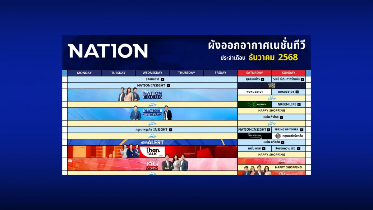 ผังออกอากาศเนชั่นทีวี ประจำเดือน ธันวาคม 2568 ผังออกอากาศเนชั่นทีวี ประจำเดือน ธันวาคม 2568