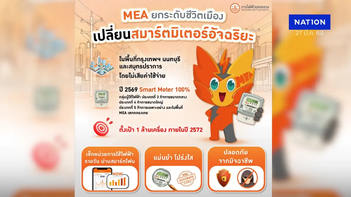 MEA รุกเปลี่ยน "สมาร์ตมิเตอร์" ฟรีทั่วมหานคร! เช็กไฟผ่านมือถือ แม่นยำ ปลอดภัยจากมิจฉาชีพ
