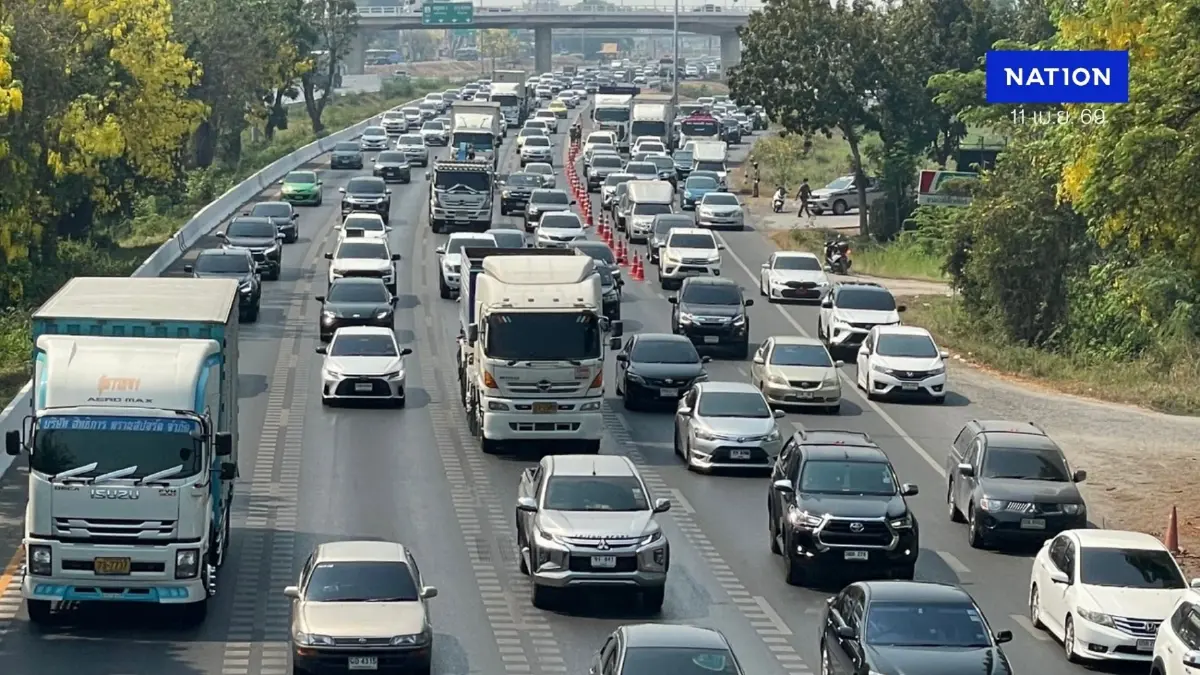 น้ำมันลด...รถเต็มถนน! รถแน่น "สายเอเชีย-บางปะหัน" คนแห่เดินทางรับเช้า "วันหยุดสงกรานต์"