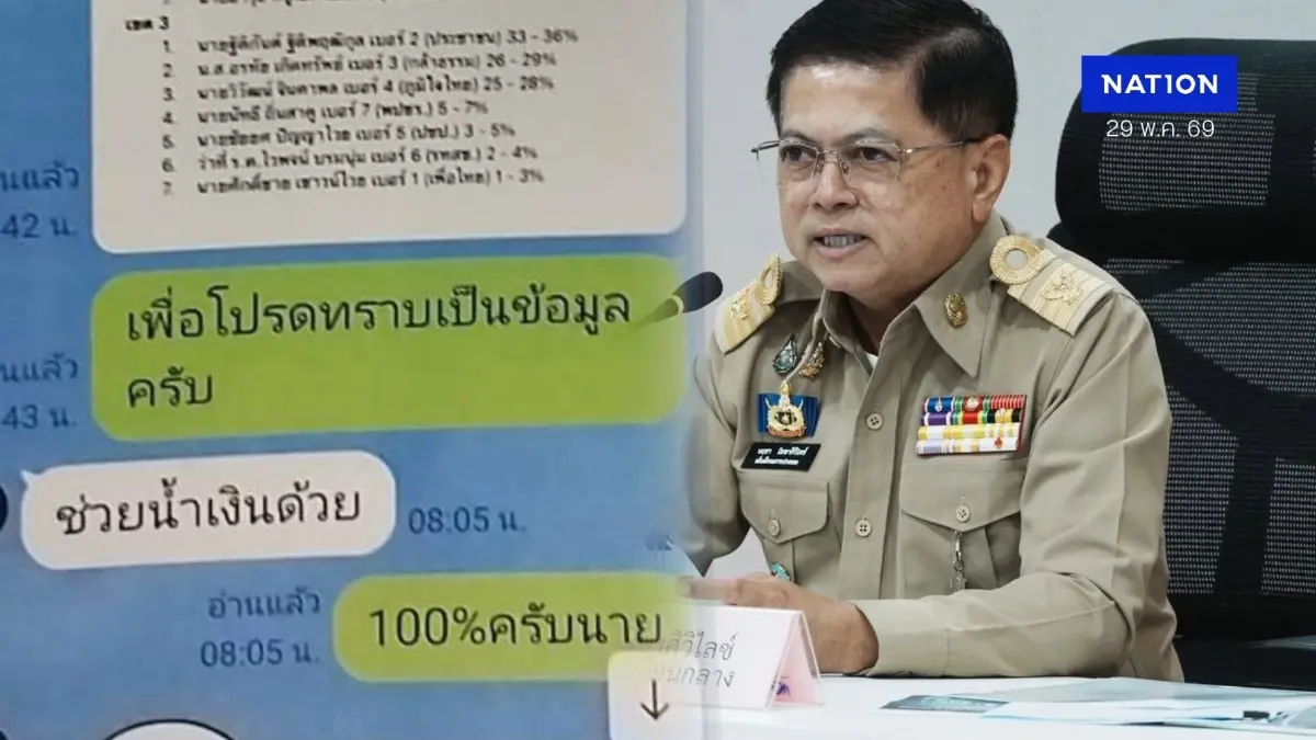 "อธิบดีปกครอง" โต้แชตหลุด "ช่วยน้ำเงินด้วย" ยันโดนดิสเครดิต! เชื่อฝั่งตรงข้ามดิ้นพล่าน "อธิบดีปกครอง" โต้แชตหลุด "ช่วยน้ำเงินด้วย" ยันโดนดิสเครดิต! เชื่อฝั่งตรงข้ามดิ้นพล่าน