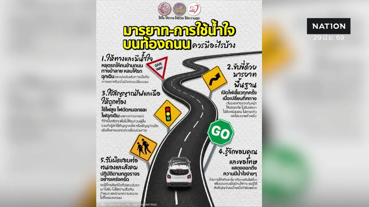 มารยาทการขับรถที่ถูกต้อง เปิดหลัก "4 ให้" ขนส่งทางบก ลดอุบัติเหตุ