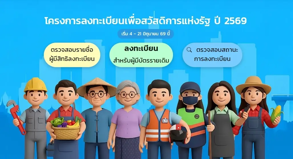 เช็คสิทธิ์บัตรสวัสดิการแห่งรัฐ 2569 วิธีแก้ลงทะเบียนไม่สำเร็จ เช็คสิทธิ์บัตรสวัสดิการแห่งรัฐ 2569 วิธีแก้ลงทะเบียนไม่สำเร็จ