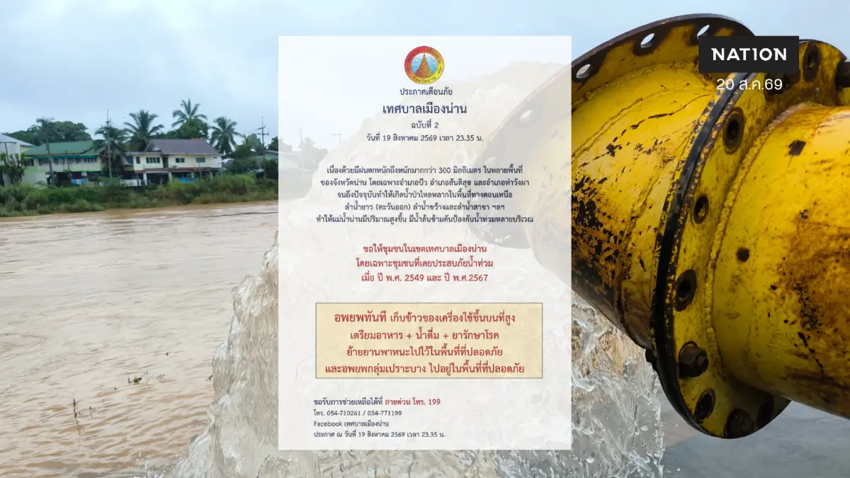 เทศบาลเมืองน่าน ออกประกาศ ฉบับที่ 2 สั่งชาวบ้านอพยพทันที เทศบาลเมืองน่าน ออกประกาศ ฉบับที่ 2 สั่งชาวบ้านอพยพทันที