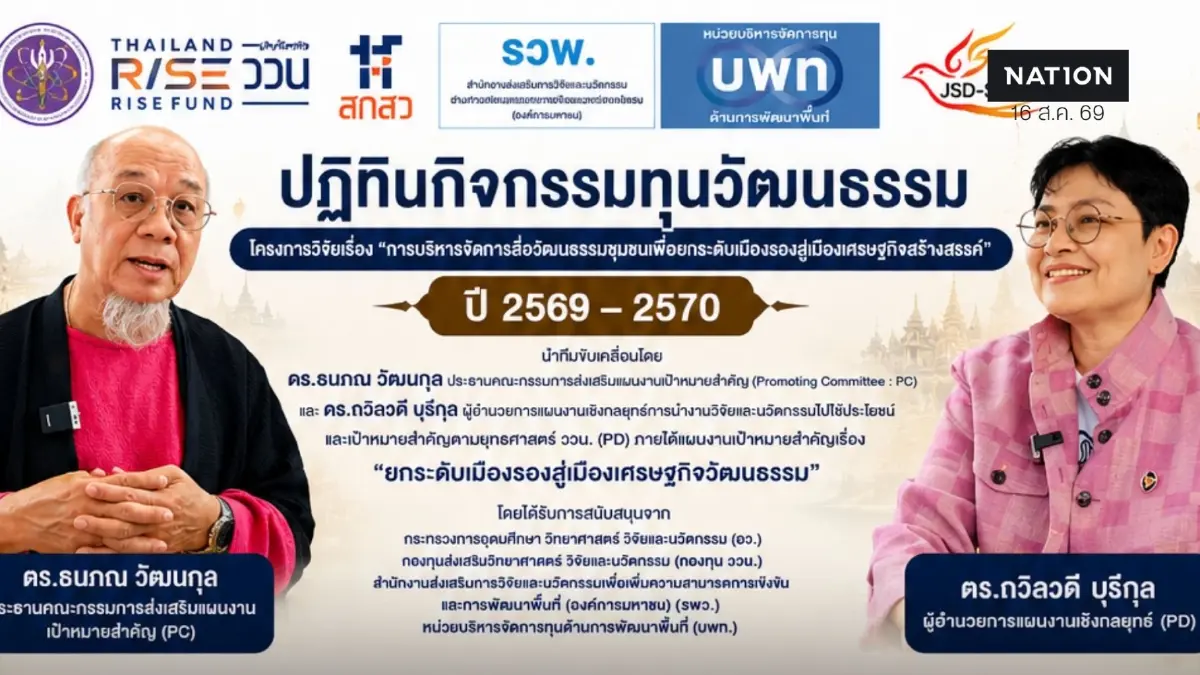 เปิดปฏิทินงานวิจัย “ยกระดับเมืองรองสู่เมืองเศรษฐกิจวัฒนธรรม” ปี 69–70 เปิดปฏิทินงานวิจัย “ยกระดับเมืองรองสู่เมืองเศรษฐกิจวัฒนธรรม” ปี 69–70
