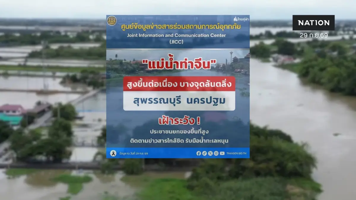 "แม่น้ำท่าจีน" ทะลัก! “นครปฐม” ประกาศเขตภัยพิบัติ 3 อำเภอ "แม่น้ำท่าจีน" ทะลัก! “นครปฐม” ประกาศเขตภัยพิบัติ 3 อำเภอ
